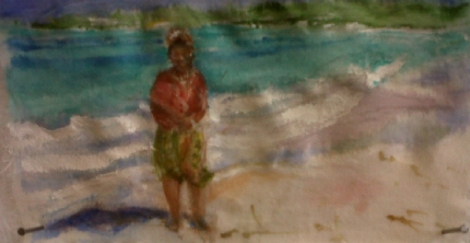 Lady standing on beach